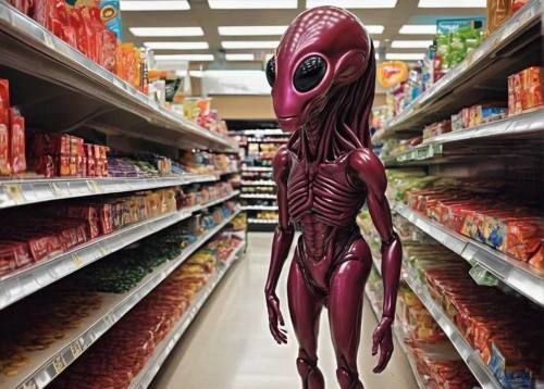 alien,krill,grocery shopping,salami,calamari,deli,grocery store,ebi chili,alien warrior,extraterrestrial life,aisle,supermarket,supermarket shelf,grocery,strozzapreti,et,dal,groceries,aliens,extraterrestrial,Conceptual Art,Sci-Fi,Sci-Fi 13