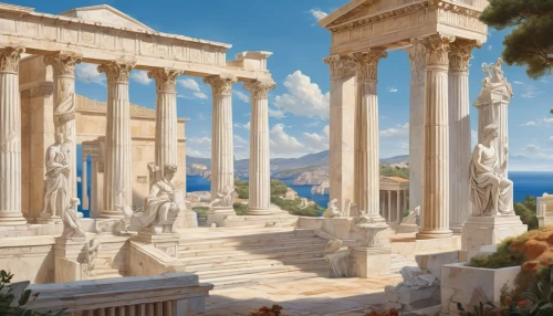 greek temple,ephesus,caesar palace,ancient greek temple,celsus library,caesar's palace,acropolis,marble palace,vittoriano,caesars palace,house with caryatids,temple of diana,three pillars,neoclassical,classical antiquity,doric columns,pillars,columns,the ancient world,neoclassic,Art,Classical Oil Painting,Classical Oil Painting 02