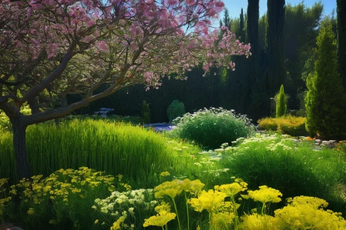 spring background,springtime background,spring garden,yellow garden,flower garden,blooming grass,giverny,flowering meadow,green meadow,cottage garden,spring meadow,meadow in pastel,green garden,flowering plants,spring morning,herbaceous,gardens,nature garden,spring nature,grass blossom,Conceptual Art,Fantasy,Fantasy 14