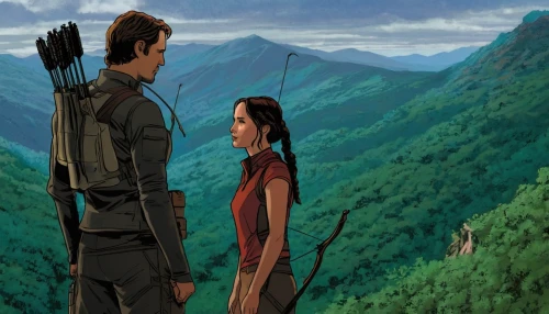 robin hood,romantic scene,archer,girl and boy outdoor,archery,trekking pole,trekking poles,5 dragon peak,mulan,bamboo forest,high-altitude mountain tour,longbow,in the tall grass,katniss,bow and arrows,mountain spirit,swath,bamboo shoot,forest workers,clove,Conceptual Art,Fantasy,Fantasy 07