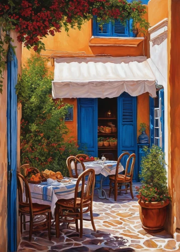 greece,italian painter,mediterranean cuisine,hellenic,greek island,greek islands,corfu,sicilian cuisine,greek food,mediterranean,watercolor cafe,bistrot,provence,mediterranean food,provencal life,skopelos,outdoor dining,aegean,peloponnese,bistro,Illustration,American Style,American Style 07