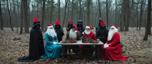 santons,modern christmas card,gnomes at table,gnomes,elves,santa clauses,celebration of witches,nordic christmas,carolers,witch house,three wise men,the three wise men,christmas dolls,red riding hood,christmas circle,carol singers,witches,nuns,hanging elves,paganism,Photography,Documentary Photography,Documentary Photography 34