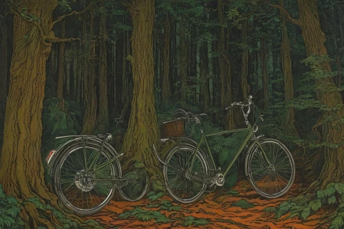 bicycles,artistic cycling,bicycle,bikes,bicycle ride,mtb,bicycling,cross-country cycling,redwoods,cyclists,cyclist,biking,cassette cycling,cycling,row of trees,bike colors,old-growth forest,bike land,cool woodblock images,tandem bicycle,Illustration,Black and White,Black and White 28
