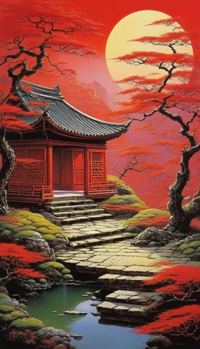 red sun,japanese shrine,japan landscape,japanese art,cool woodblock images,japanese-style room,rising sun,oriental painting,landscape red,tsukemono,japanese background,kyoto,淡島神社,shirakami-sanchi,japanese garden,choi kwang-do,the japanese tree,japanese garden ornament,shinto shrine,torii,Conceptual Art,Sci-Fi,Sci-Fi 19