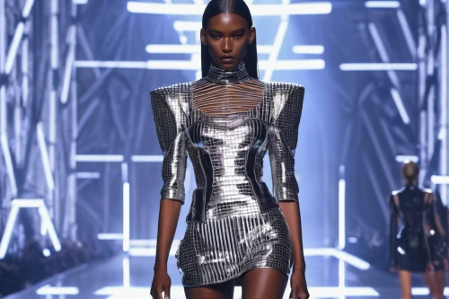 metallic feel,wire mesh,chain mail,metallic,cheese grater,versace,chrome steel,biomechanical,catwalk,runways,runway,shimmering,futuristic,mesh,snake skin,chrome,diamond plate,mesh and frame,dress walk black,haute couture,Photography,Fashion Photography,Fashion Photography 09