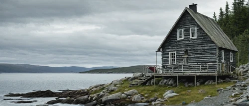 fisherman's house,fisherman's hut,house with lake,island church,small cabin,lonely house,boat house,wooden church,stilt house,wooden house,cottage,timber house,house by the water,newfoundland,the black church,ferry house,little church,inverted cottage,summer house,summer cottage,Art,Artistic Painting,Artistic Painting 07