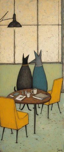 cat's cafe,olle gill,the coffee shop,bistrot,coffee shop,vintage cats,cafe,dining table,dining,women at cafe,paris cafe,breakfast table,cat furniture,woman at cafe,street cafe,coffeehouse,cat family,two cats,carol colman,cat coffee,Art,Artistic Painting,Artistic Painting 49