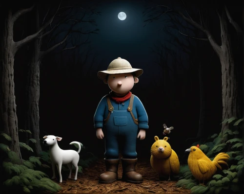 farmer in the woods,farm pack,farmer,halloween illustration,scarecrows,pilgrim,farmyard,gamekeeper,game illustration,halloween poster,pied piper,forest workers,zookeeper,dog illustration,moonshine,scarecrow,woodland animals,kids illustration,barnyard,farm animals,Illustration,Abstract Fantasy,Abstract Fantasy 22
