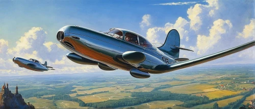 lockheed hudson,propeller-driven aircraft,republic p-47 thunderbolt,supermarine spitfire,edsel corsair,north american p-51 mustang,beechcraft model 18,edsel citation,douglas sbd dauntless,boeing 307 stratoliner,boeing 247,curtiss p-40 warhawk,glider pilot,mikoyan–gurevich mig-15,lockheed model 10 electra,monoplane,boeing b-17 flying fortress,messerschmitt bf 108,douglas c-47 skytrain,focke-wulf fw 190,Art,Classical Oil Painting,Classical Oil Painting 09