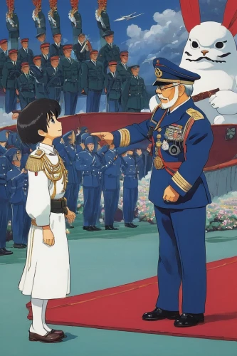 admiral von tromp,ceremony,admiral,the ceremony,white cosmos,disney baymax,royal tiger,ceremonial,frog prince,military band,military officer,viceroy (butterfly),flag staff,imperial eagle,dove of peace,emperor,baymax,officers,wedding ceremony,hiyayakko,Illustration,Japanese style,Japanese Style 14