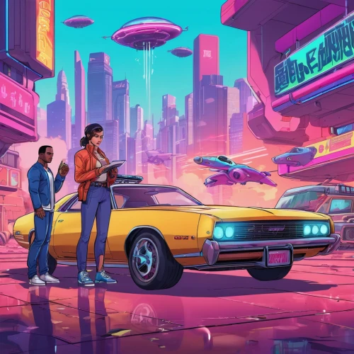 80s,retro diner,80's design,cyberpunk,futuristic,sci fiction illustration,toyota ae85,retro music,retro styled,retro background,retro vehicle,futuristic landscape,electric gas station,ufo interior,digital nomads,cg artwork,pontiac ventura,retro car,pontiac fiero,1980's,Illustration,Vector,Vector 19