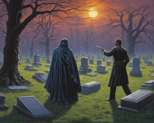 dance of death,life after death,burial ground,tombstones,gravestones,funeral,graveyard,grave stones,graves,necropolis,memento mori,mortality,cemetery,cemetary,afterlife,days of the dead,coffins,sci fiction illustration,old graveyard,forest cemetery,Illustration,Retro,Retro 14