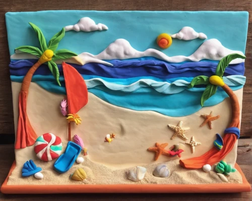 coastal and oceanic landforms,plate full of sand,plasticine,clay animation,easter cake,gingerbread mold,sea landscape,flotsam and jetsam,eieerkuchen,felted easter,beach furniture,marzipan figures,beach toy,sand art,ocean paradise,delight island,sand clock,tropical sea,edible parrots,sea-shore,Unique,3D,Clay