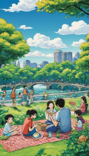 picnic,family picnic,osomatsu,kawaii people swimming,park akanda,studio ghibli,picnic boat,picnic basket,playmat,doraemon,picnic table,idyllic,city park,park lake,children's background,herman park,summer day,child in park,shirakami-sanchi,resort town,Illustration,Japanese style,Japanese Style 05