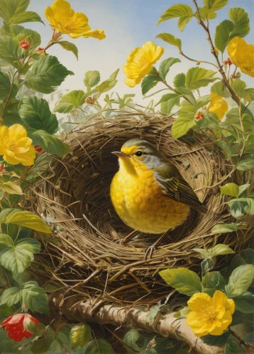 spring nest,easter nest,robin's nest,nest,saffron bunting,yellow robin,bird nest,yellowhammer,nest easter,canary bird,bird nests,nesting,bird home,nestling,finch bird yellow,bird's nest,bird painting,nesting material,atlantic canary,nesting place,Art,Classical Oil Painting,Classical Oil Painting 09
