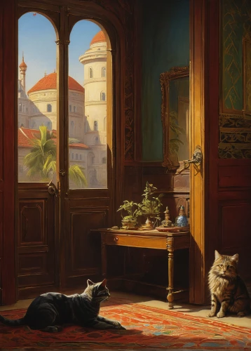 cat european,figaro,the evening light,windowsill,cat frame,two cats,cats playing,late afternoon,idyll,alhambra,sitting room,lev lagorio,cat resting,morning light,evening atmosphere,evening light,cat's cafe,evening sun,cat portrait,dog and cat,Art,Classical Oil Painting,Classical Oil Painting 42