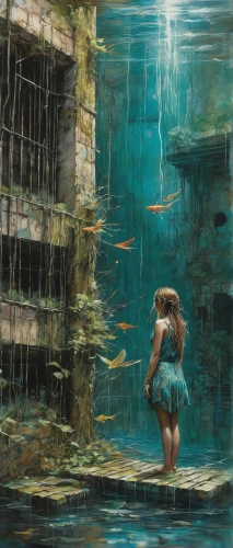 submerged,water nymph,underwater background,under the water,underwater landscape,cenote,girl on the river,underwater playground,the blonde in the river,aquarium,woman at the well,underwater oasis,under water,underwater,aqua studio,gunkanjima,underground lake,amano,lost place,water wall,Illustration,Paper based,Paper Based 13