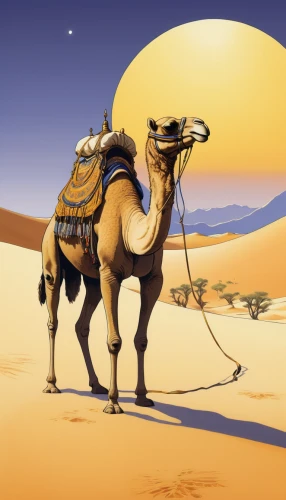 two-humped camel,dromedaries,camel caravan,shadow camel,male camel,arabian camel,desert background,dromedary,camelride,capture desert,camel,camels,rem in arabian nights,camel train,arabic background,libyan desert,merzouga,desert safari,desert landscape,desert run,Illustration,Japanese style,Japanese Style 13