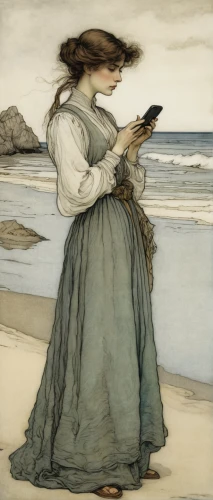 kate greenaway,girl on the dune,the sea maid,girl with a dolphin,woman with ice-cream,woman holding pie,arthur rackham,vincent van gough,the wind from the sea,breton,beachcombing,charlotte cushman,mucha,woman playing,girl in a long dress,woman holding a smartphone,woman holding gun,the girl in nightie,girl with bread-and-butter,man at the sea,Illustration,Retro,Retro 25