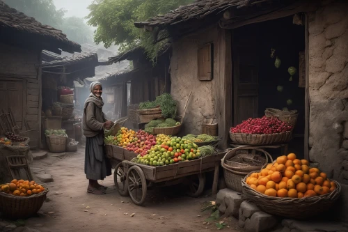 fruit market,greengrocer,vegetable market,fruit stand,cart of apples,merchant,village life,vegetables landscape,market vegetables,vendors,village shop,flower cart,the market,vietnam,fruit stands,vendor,peddler,souk,vietnam's,xinjiang,Conceptual Art,Fantasy,Fantasy 11