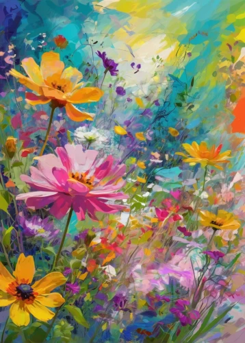 flower painting,meadow in pastel,flower meadow,blanket of flowers,sea of flowers,flowering meadow,summer meadow,flower field,wildflowers,wildflower meadow,blooming field,scattered flowers,spring meadow,meadow flowers,splendor of flowers,falling flowers,springtime background,field of flowers,flower garden,flower mix,Conceptual Art,Oil color,Oil Color 21