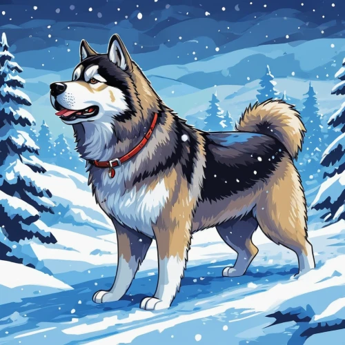 west siberian laika,sakhalin husky,east siberian laika,christmas snowy background,northern inuit dog,malamute,tamaskan dog,dog illustration,sled dog,alaskan malamute,canidae,finnish lapphund,winter background,greenland dog,siberian,tundra,constellation wolf,tyrolean hound,wolfdog,canadian eskimo dog,Unique,Pixel,Pixel 05