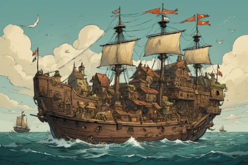 galleon ship,caravel,galleon,pirate ship,full-rigged ship,sea sailing ship,sail ship,sea fantasy,sailing ship,east indiaman,old ship,sloop-of-war,steam frigate,mayflower,pirate treasure,ship travel,ship releases,longship,sailing ships,victory ship,Illustration,Children,Children 04