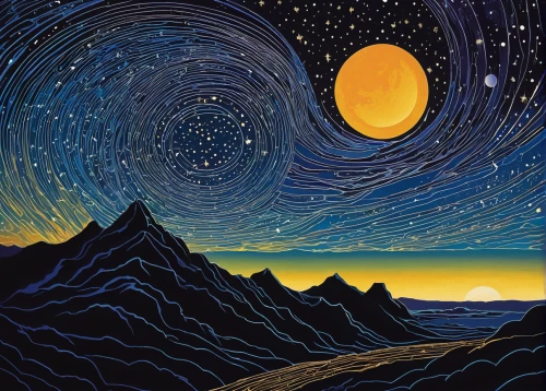 starry night,astronomy,starscape,star winds,northen light,solar wind,indigenous painting,starry sky,great dunes national park,celestial bodies,star illustration,astronomer,planetary system,carol colman,shirakami-sanchi,vincent van gough,valley of the moon,skywatch,moon valley,space art,Illustration,Black and White,Black and White 21