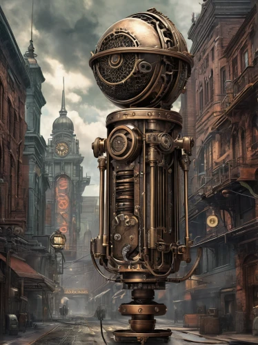 steampunk,clockmaker,water hydrant,hydrant,steampunk gears,fire hydrant,above-ground hydrant,grandfather clock,parking meter,gas lamp,fallout4,armillary sphere,fire hydrants,steam icon,panopticon,clockwork,samovar,medieval hourglass,street clock,lamplighter,Conceptual Art,Fantasy,Fantasy 25