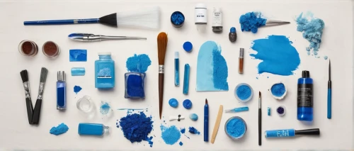 blue painting,art tools,art materials,bluebottle,blue and white porcelain,paints,paint brushes,color blue,blue background,pantone,art supplies,paint box,cdry blue,isolated product image,blue color,artist brush,watercolor blue,paint brush,shades of blue,acrylic paints,Unique,Design,Knolling