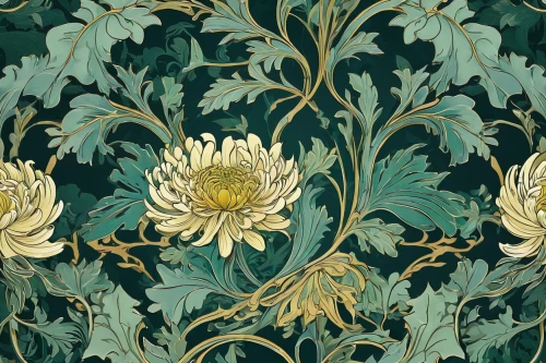 chrysanthemum background,vintage anise green background,art nouveau design,damask background,flower fabric,vintage wallpaper,botanical print,floral digital background,damask paper,dahlia white-green,gold art deco border,celestial chrysanthemum,paisley digital background,floral pattern,floral ornament,seamless pattern,flowers pattern,floral pattern paper,chrysanthemum,gold foil laurel,Illustration,Retro,Retro 13