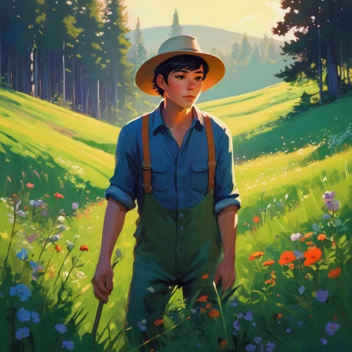 farmer in the woods,farmer,park ranger,gardener,nature and man,game illustration,prairie,world digital painting,picking flowers,meadow,pilgrim,countrygirl,farmworker,farmers,digital painting,forest workers,farming,summer meadow,scout,in the field,Conceptual Art,Fantasy,Fantasy 19