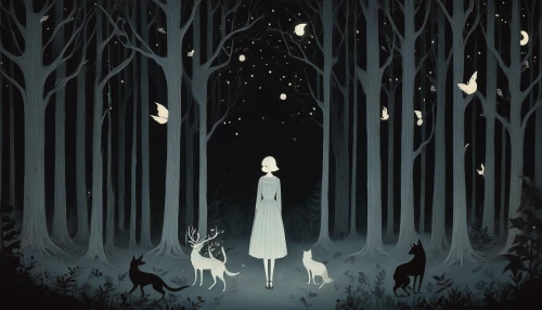 forest of dreams,the night of kupala,deer illustration,ballerina in the woods,the forest,forest animals,the witch,fairy forest,fireflies,the woods,enchanted forest,fairy tale icons,haunted forest,the girl next to the tree,queen of the night,woodland animals,night stars,black forest,forest walk,halloween illustration,Illustration,Abstract Fantasy,Abstract Fantasy 05