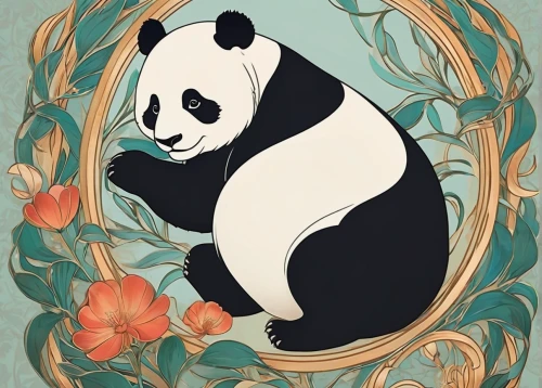 panda,chinese panda,pandas,pandabear,giant panda,panda bear,kawaii panda,bamboo,oriental painting,hanging panda,bamboo frame,on a transparent background,flower animal,oliang,lun,little panda,endangered,vector illustration,chinese art,po,Illustration,Retro,Retro 08