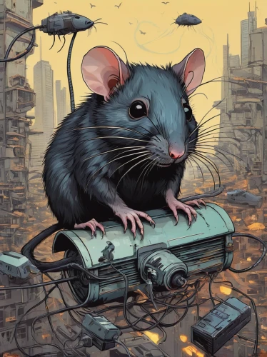 musical rodent,sci fiction illustration,year of the rat,mousetrap,lab mouse icon,color rat,computer mouse,rat na,mouse trap,cyberpunk,rodentia icons,rat,rodents,bush rat,mouse,field mouse,rats,roof rat,microchips,mice,Illustration,Paper based,Paper Based 16