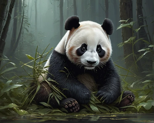 giant panda,chinese panda,panda bear,panda,pandabear,kawaii panda,little panda,baby panda,panda cub,pandas,hanging panda,panda face,bamboo,lun,kawaii panda emoji,french tian,anthropomorphized animals,forest animal,endangered,xing yi quan,Illustration,Realistic Fantasy,Realistic Fantasy 28