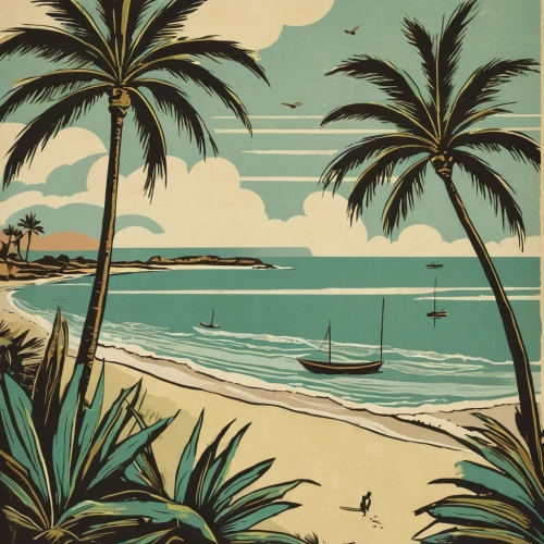 cool woodblock images,beach landscape,travel poster,tropical beach,coconut trees,coconut palms,beach scenery,tropical sea,south pacific,tropic,palmtrees,dream beach,vintage illustration,antilles,palmbeach,caribbean beach,palm trees,watercolor palm trees,woodblock prints,honolulu,Art,Artistic Painting,Artistic Painting 07