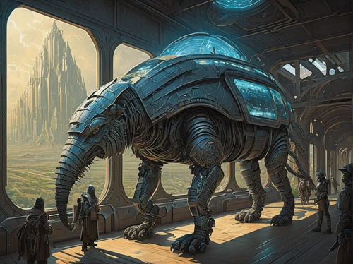 sci fiction illustration,armored animal,blue elephant,kosmus,cuthulu,uintatherium,pachyderm,colony,elephant,carapace,cg artwork,dreadnought,the wanderer,sci fi,sci-fi,sci - fi,traveller,stacked elephant,mecha,sentinel,Illustration,Realistic Fantasy,Realistic Fantasy 44