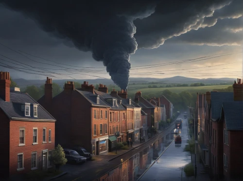 evening atmosphere,the pollution,post-apocalyptic landscape,atmospheric,thunderstorm,atmospheric phenomenon,industrial landscape,cloudburst,thunderclouds,smokestack,sci fiction illustration,pollution,thundercloud,rainstorm,world digital painting,after the storm,environmental pollution,thunderheads,england,staffordshire,Conceptual Art,Sci-Fi,Sci-Fi 25