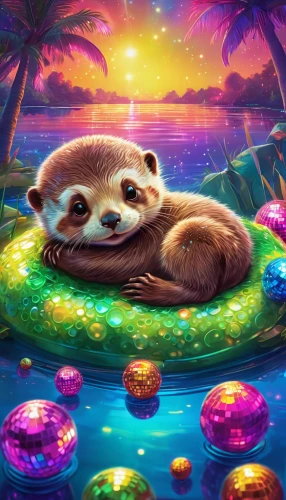 pygmy sloth,otter,otterbaby,otters,otter baby,north american river otter,tree sloth,sloth,ferret,sea otter,aquatic mammal,moana,summer floatation,cuthulu,three-toed sloth,polecat,slothbear,hedgehog,ori-pei,two-toed sloth,Illustration,Realistic Fantasy,Realistic Fantasy 38