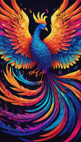 phoenix rooster,colorful birds,phoenix,dove of peace,ornamental bird,firebird,an ornamental bird,fire birds,colorful background,color feathers,psychedelic art,gryphon,feathers bird,bird of paradise,blue and gold macaw,bird wings,background colorful,peace dove,garuda,colorful foil background,Illustration,Realistic Fantasy,Realistic Fantasy 39