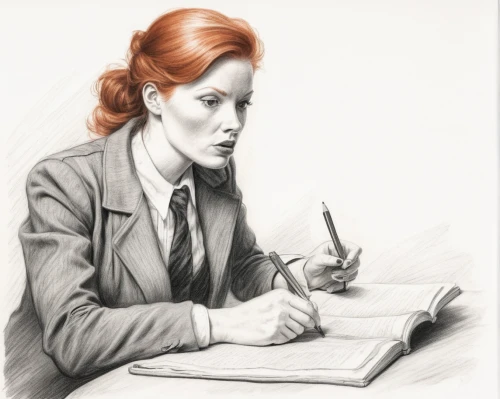 maureen o'hara - female,girl studying,woman sitting,woman eating apple,woman thinking,caricaturist,girl drawing,stressed woman,secretary,business woman,businesswoman,office worker,woman drinking coffee,woman portrait,female doctor,pencil,medical illustration,illustrator,woman holding a smartphone,blonde woman reading a newspaper,Illustration,Black and White,Black and White 35