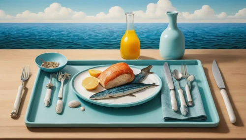 tableware,sea foods,food styling,sea food,danish breakfast plate,food table,food collage,serveware,place setting,breakfast plate,mediterranean diet,still-life,fine dining restaurant,ocean pollution,fish products,summer still-life,utensils,placemat,seafood,fish and chip,Art,Artistic Painting,Artistic Painting 06
