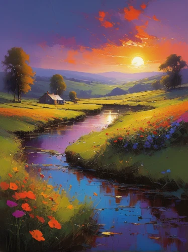 meadow landscape,purple landscape,meadow in pastel,landscape background,fantasy landscape,summer meadow,blooming field,springtime background,beautiful landscape,nature landscape,rural landscape,home landscape,meadow,flower field,river landscape,landscape nature,spring morning,field of flowers,summer evening,flower painting,Conceptual Art,Sci-Fi,Sci-Fi 22