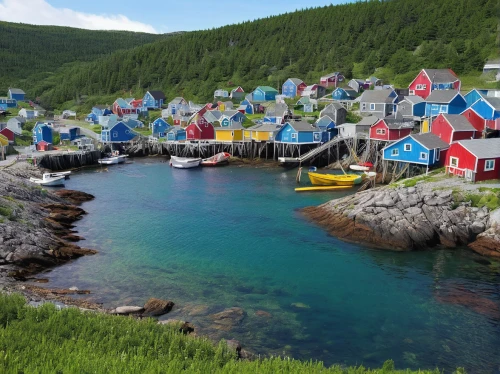 newfoundland,popeye village,floating huts,cube stilt houses,fishing village,norway coast,nubble,norway island,seaside country,seaside resort,roumbaler,escher village,norway,scandinavia,halmballe,stilt houses,cottages,norway nok,wooden houses,saint pierre,Illustration,Paper based,Paper Based 16