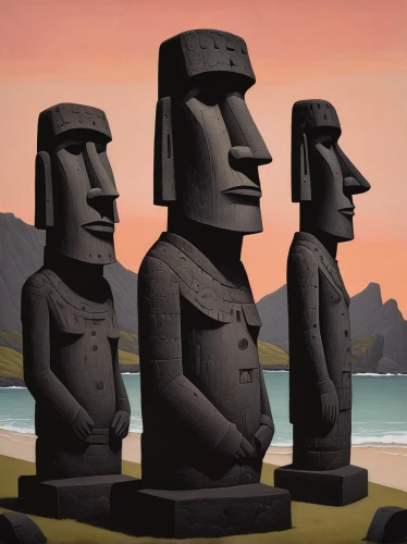 easter islands,easter island,the moai,moai,rapa nui,sand sculptures,stone statues,stone figures,the sculptures,guards of the canyon,sculptures,three wise men,statues,sand sculpture,the three wise men,heads of royal palms,pharaohs,wooden figures,sandstones,three kings,Illustration,Abstract Fantasy,Abstract Fantasy 05