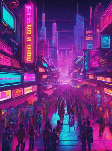 cyberpunk,colorful city,fantasy city,metropolis,80s,tokyo city,shinjuku,futuristic landscape,futuristic,tokyo,cityscape,dystopian,kowloon,80's design,shanghai,neon arrows,dystopia,vapor,1980's,sci - fi,Conceptual Art,Sci-Fi,Sci-Fi 27