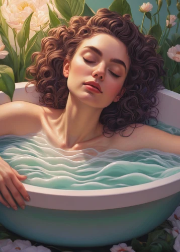 the girl in the bathtub,bathtub,water nymph,bathing,the sleeping rose,spa,bath oil,milk bath,bath with milk,water bath,summer floatation,bath,tub,day-spa,idyll,baths,flotation,digital painting,flower water,world digital painting,Conceptual Art,Daily,Daily 25