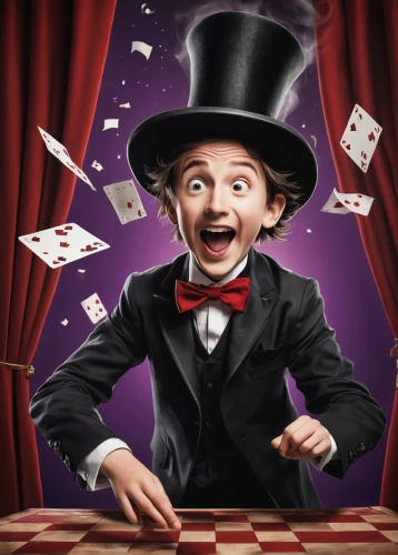 magician,ringmaster,play escape game live and win,magic tricks,gambler,collectible card game,game illustration,playing card,hatter,stan laurel,vaudeville,dice poker,circus show,las vegas entertainer,poker,abracadabra,suit of spades,play cards,playing cards,card game,Illustration,Abstract Fantasy,Abstract Fantasy 03