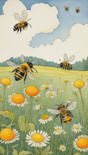 honey bees,honeybees,bees,bumblebees,bees pasture,bee pasture,beekeepers,beekeeping,bee colonies,honey bee,honey bee home,bee colony,bee farm,honeybee,swarm of bees,kate greenaway,beehives,bee,wild bee,pollinate,Illustration,Realistic Fantasy,Realistic Fantasy 31